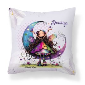   Névvel kérhető - Aranyos lila virágos tündér és a hold mintás párna