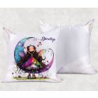 Névvel kérhető - Aranyos lila virágos tündér és a hold mintás párna