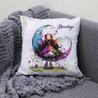 Névvel kérhető - Aranyos lila virágos tündér és a hold mintás párna