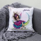 Névvel kérhető - Szépséges lila virágos tündér és a hold mintás párna