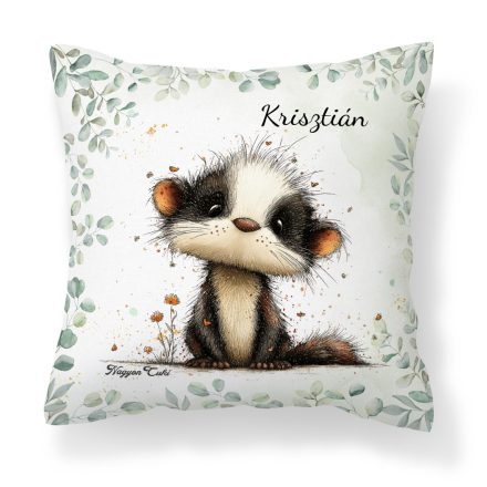 Névvel kérhető - Az erdő bölcs remetéje, a cuki borz mintás párna
