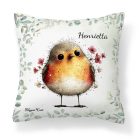 Névvel kérhető - Cuki vörösbegy, a barátságos kertész mintás párna