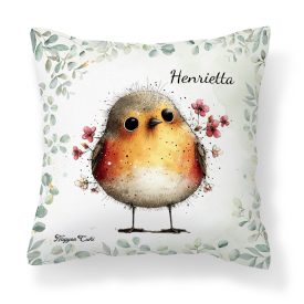   Névvel kérhető - Cuki vörösbegy, a barátságos kertész mintás párna