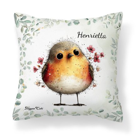 Névvel kérhető - Cuki vörösbegy, a barátságos kertész mintás párna