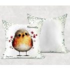 Névvel kérhető - Cuki vörösbegy, a barátságos kertész mintás párna