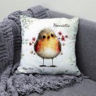 Névvel kérhető - Cuki vörösbegy, a barátságos kertész mintás párna