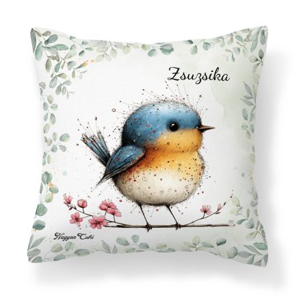 Névvel kérhető - Aranyos kék cinege, a fürge akrobata mintás párna