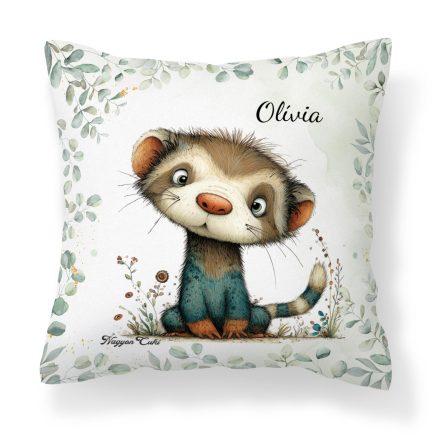 Névvel kérhető - Játékos felfedező, a vadászgörény mintás párna