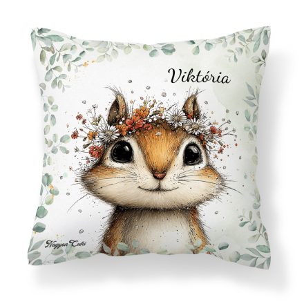 Névvel kérhető - Az erdő kis akrobatája, a mókus mintás párna