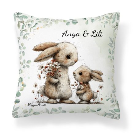 Névvel kérhető - Anya és a kicsi nyuszikája mintás párna
