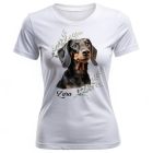 Névvel kérhető - Fekete tacskó portré mintás női póló