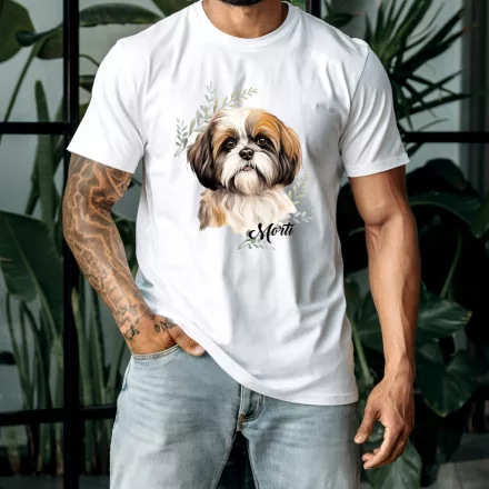 Névvel kérhető - Barna Shih tzu portré férfi póló