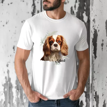 Névvel kérhető - Vörös Cavalier King Charles spániel portré férfi póló