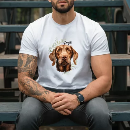 Névvel kérhető - Drótszőrű magyar vizsla portré férfi póló