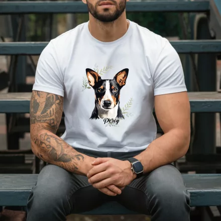Névvel kérhető - Trikolor Basenji portré férfi póló
