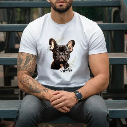 Névvel kérhető - Fekete francia bulldog portré férfi póló