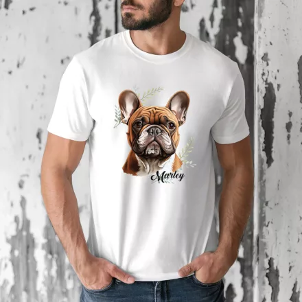 Névvel kérhető - Barna francia bulldog portré férfi póló