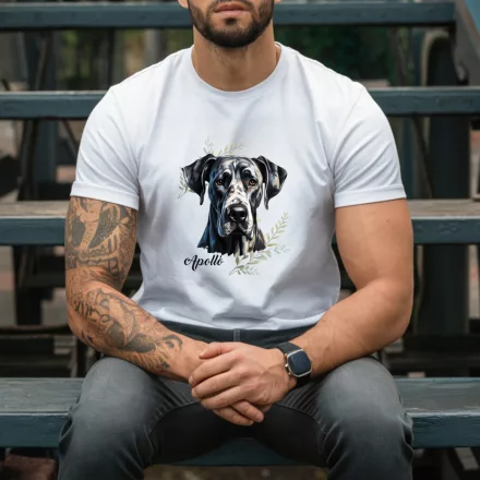 Névvel kérhető - Fekete (dán) német dog portré férfi póló