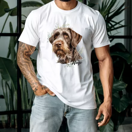 Névvel kérhető - Német drótszőrű vizsla portré férfi póló