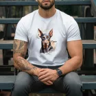 Névvel kérhető - Álló fülű Dobermann portré férfi póló