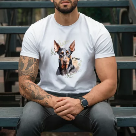 Névvel kérhető - Álló fülű Dobermann portré férfi póló