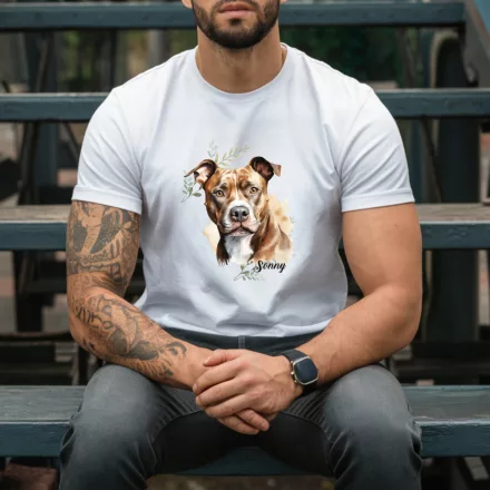 Névvel kérhető - Barna Amerikai Pitbull terrier portré férfi póló