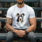 Névvel kérhető - Szürke Amerikai Pitbull terrier portré férfi póló