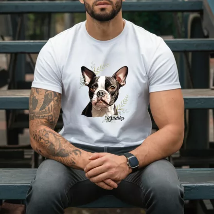 Névvel kérhető - Boston terrier portré férfi póló