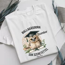   Névvel kérhető Bölcs Bagoly mintás férfi póló Ballagásra
