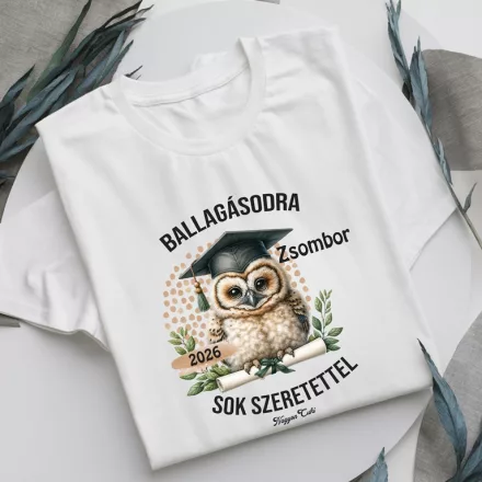 Névvel kérhető Bölcs Bagoly mintás férfi póló Ballagásra