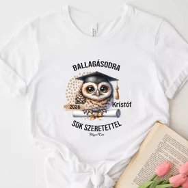 Névvel kérhető Bagoly mintás póló Ballagásra