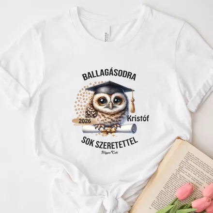 Névvel kérhető Bagoly mintás póló Ballagásra