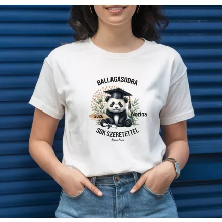 Névvel kérhető Panda mintás póló Ballagásra
