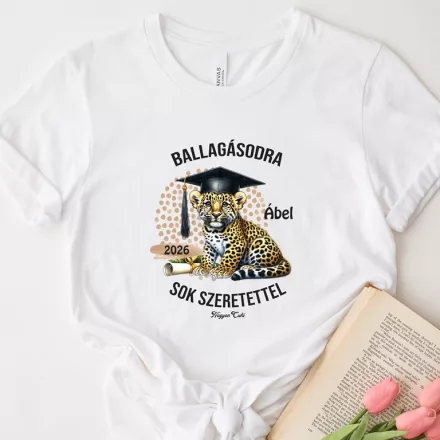 Névvel kérhető Leopárd mintás póló Ballagásra