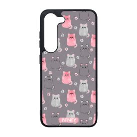 Cuki szürke-rózsaszín cica mintás Samsung Galaxy tok
