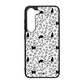   Szépséges fekete virág és cica mintás mintás Samsung Galaxy tok