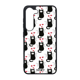 Szívecskés fekete cica mintás Samsung Galaxy tok