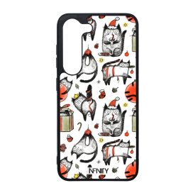 Mókás rajzolt mikulás cica mintás Samsung Galaxy tok