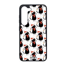 Vidám fekete mikulás cica mintás Samsung Galaxy tok