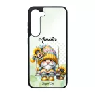 Névvel kérhető Szép szemű hintázó napraforgós manó mintás Samsung Galaxy tok