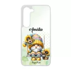 Névvel kérhető Szép szemű hintázó napraforgós manó mintás Samsung Galaxy tok