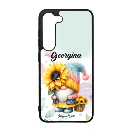 Névvel kérhető Cuki napraforgós manó egy szál virággal mintás Samsung Galaxy tok