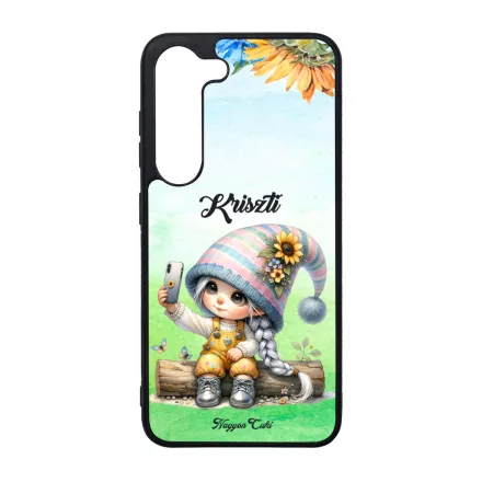 Névvel kérhető Selfie napraforgós manó lány mintás Samsung Galaxy tok