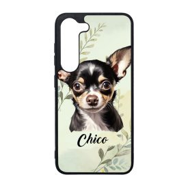   Névvel kérhető - Fekete Csivava portré mintás Samsung Galaxy tok