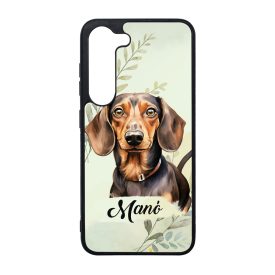   Névvel kérhető - Barna rövidszőrű tacskó portré mintás Samsung Galaxy tok