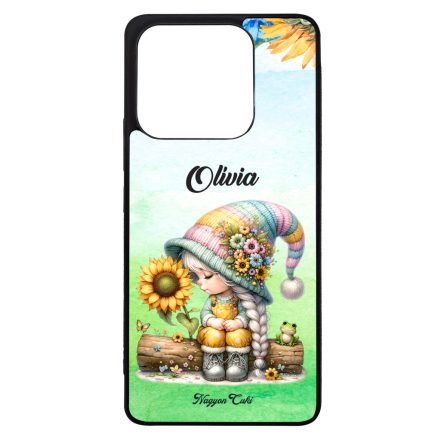 Névvel kérhető Napraforgós manó lány cuki békával mintás Xiaomi tok